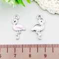 Pink enamel flamingo DIY pendant charm in alloy for handmade jewelry making - Flamingo (21895) / 1 Piece (8x17mm) / Pink