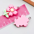 Pink resin flower charm pendant with yellow center and green leaf for DIY jewelry - Medium Rose Red Rose (24346) / 30*20*7mm