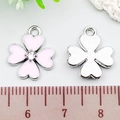 Pink four-leaf clover alloy pendant with central zircon for DIY jewelry making - Four-leaf Clover (21902) / 1 Piece (13x16mm) / Pink