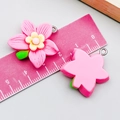 Pink resin tulip charms with green leaf and silver hanging ring for DIY jewelry making - Rose Red Orchid (24347) / 26*24*7mm