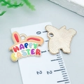 Enamel Happy Easter bunny charm with orange ears and golden textured back side - Colorful Happy Easter Bunny Ears (25131)