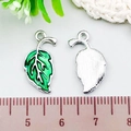 Green leaf enamel alloy pendant charm for DIY jewelry making with silver leaf veins - Leaf (21916) / 1 Piece/Pack (10x20mm) / Green