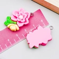 Pink resin tulip pendant charm with green leaves and metal ring for DIY jewelry making - Rose Red Double-Petal Camellia (24349) / 32*21*6mm