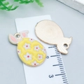 Easter rabbit egg pendant in yellow enamel with pink ears for DIY jewelry making - Yellow Flower Rabbit Egg (25133)