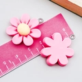Pink resin sunflower pendant with metal ring and center core for DIY jewelry making - Rose Red Seven-Petal Flower (24351) / 28*25*7mm