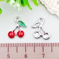 Red cherry heart flower alloy pendant for DIY bracelets measuring about 1.5cm width - Cherry (21929) / 1 Piece (10x13mm) / Red