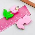 Pink resin tulip charms with silver loops for DIY jewelry making shown on ruler - Small Rose Red Tulip (24353) / 32*19*7mm