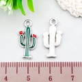 Green enamel cactus alloy charm with red flower detail for DIY jewelry making - Cactus (21930) / 1 Piece (10x19mm) / Green