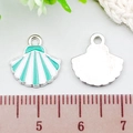 Mint green and white enamel scallop shell charms for DIY jewelry making - Shell (21938) / 1 Piece (13x13mm) / Lake Blue