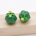 Green glass pumpkin charm with golden leaf hook for DIY jewelry making and necklaces - Large (14x13mm) / Verdant