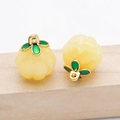 Yellow pumpkin-shaped clover pendant charms with green leaf and golden metal loop - Large (14x13mm) / Yellow