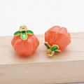DIY pumpkin pendant charm in coral orange with green leaf and golden metal loop - Large (14x13mm) / Orange