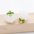 DIY white glass pumpkin bead pendant with green leaf and gold hanging loop for jewelry - Large (14x13mm) / White