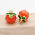 Set of two orange pumpkin pendants with golden leaf accents for DIY jewelry making - Small (11x10mm) / Solid Orange