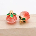Pink and orange pumpkin charms with green leaves and gold rings for DIY jewelry - Small (11x10mm) / Transparent Orange
