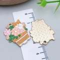 Cute enamel Corgi puppy in pink flower pot alloy charm with golden textured back - Flower Corgi Style