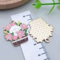 Cute white puppy in a pink lily flower basket alloy charm for DIY jewelry making - Lily Bichon Frise Style