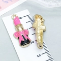 DIY lipstick charm in pink enamel with black and gold alloy for jewelry making - Bowknot Lipstick Style (21339)