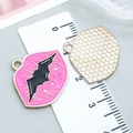 Pink enamel lips with black bat gothic charm pendant for DIY jewelry making - Bat Lips Style (25029)