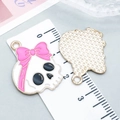Pink bow skull charm in gold alloy with white enamel finish, size 2.8cm for DIY jewelry - Bowknot Skull Style (25030)
