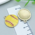 Yellow enamel baseball sports charm pendant with red stitching for DIY jewelry making - Yellow Enamel Sports Softball
