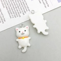 Detailed view of white resin cartoon cat pendant with orange collar and silver metal loop - White Long Tail Cat (15308)