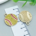 Yellow rhinestone baseball pendants with red enamel stitching and gold-textured back - Yellow Enamel Rhinestone Sports Softball