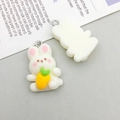 Detail of resin cartoon white rabbit charm holding carrot with top metal hanging loop - White Resin Cute Rabbit (17085)