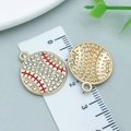 20mm Baseball-Anhänger mit weißen Strasssteinen und roter Emaille für DIY-Schmuck - Weißer Emaille Strass Sport Softball
