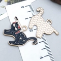 DIY black enamel cat pendant with gold texture and size scale reference for jewelry - Black Cat with Cleaver (25009) / 1 Piece / Black