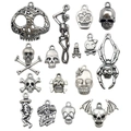 Set di 16 ciondoli a forma di teschio vintage per la creazione di gioielli fai da te - Set Teschi Argento Antico Misti (SN524)