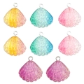 Glittering resin scallop pendants with silver metal loops in four vibrant colors - Mixed Color Style