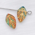 Blattanhänger aus Glas in Orange und Grün mit Goldadern für DIY-Schmuckherstellung - Orange Gelb Blau Verlauf Mit Goldvergoldung (1 Stück)
