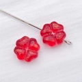 Translucent red clover glass beads with gold glitter for DIY jewelry crafts - Transparent Red Gold Flakes Clover Heart Style (26733)