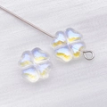 Iridescent glass four-leaf clover beads with Aurora Borealis coating and silver pin - Transparent White AB Iridescent Clover Heart Style (26735)