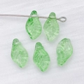 Mini light green leaf-shaped glass beads for DIY jewelry with hole and silver pin - Transparent Light Grass Green