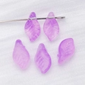 Five purple frosted glass leaf pendants with detailed vein texture for DIY jewelry making - Transparent Purple