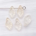 Miniature translucent glass leaf pendant with gold glitter and detailed leaf texture - Transparent Champagne Gold Foil
