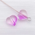 Frosted purple gradient heart glass pendant bead with silver metal pin attachment - 1 Bead / Transparent Purple With Gold Foil