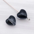 Polished black glass heart pendant with silver metal loop and pre-drilled jewelry hole - 1 Bead / Black