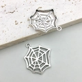 Close-up of silver spider web charms with detailed镂空work for DIY jewelry making - Antique Silver Spider Web 21x25mm (10889)