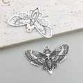 Detailed view of vintage gothic moth pendant with skull motif and intricate wing textures - Gothic Style Skull Moth (16928) / 43x27mm