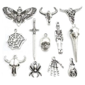 11pcs retro silver gothic skull and skeleton alloy charms for Halloween jewelry making - Mixed Halloween Set (SN458)