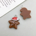 Gingerbread star resin pendant with Santa hat and smiley face for DIY Christmas crafts - Brown Christmas Star