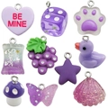 DIY purple resin charms set featuring cat paw, heart and candy shapes with metal rings - Purple Resin Pendant 10-Piece Set (SN535)
