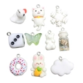 Set of 10 cute resin animal charms including cat, duck, and rabbit for DIY jewelry making - Mixed White Resin Pendant Charms (SN527)