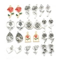 Set of 22 vintage silver rose flower charms for DIY jewelry making and necklaces - Mixed 24Pcs Antique Silver Rose (SN439)