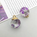 Close-up of glass orb pendants with purple dried flowers and gold floral metal caps - Purple Gypsophila Glass Ball (16408) / 1 Piece (16x20mm) / Purple