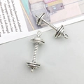 Detail of vintage silver dumbbell pendants with textured grips for DIY jewelry making - Barbell (Antique Silver) 12x33mm (9011)
