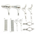 Set de 5 breloques de coiffure argentées avec ciseaux, sèche-cheveux et peigne pour bijoux DIY - Ensemble de 10 Pièces Mixtes